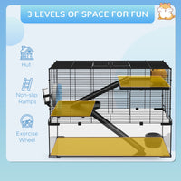 HKM-0949181 31" Black Glass Hamster & Gerbil Cage with 3-Tier Design, Ramps, and Accessories