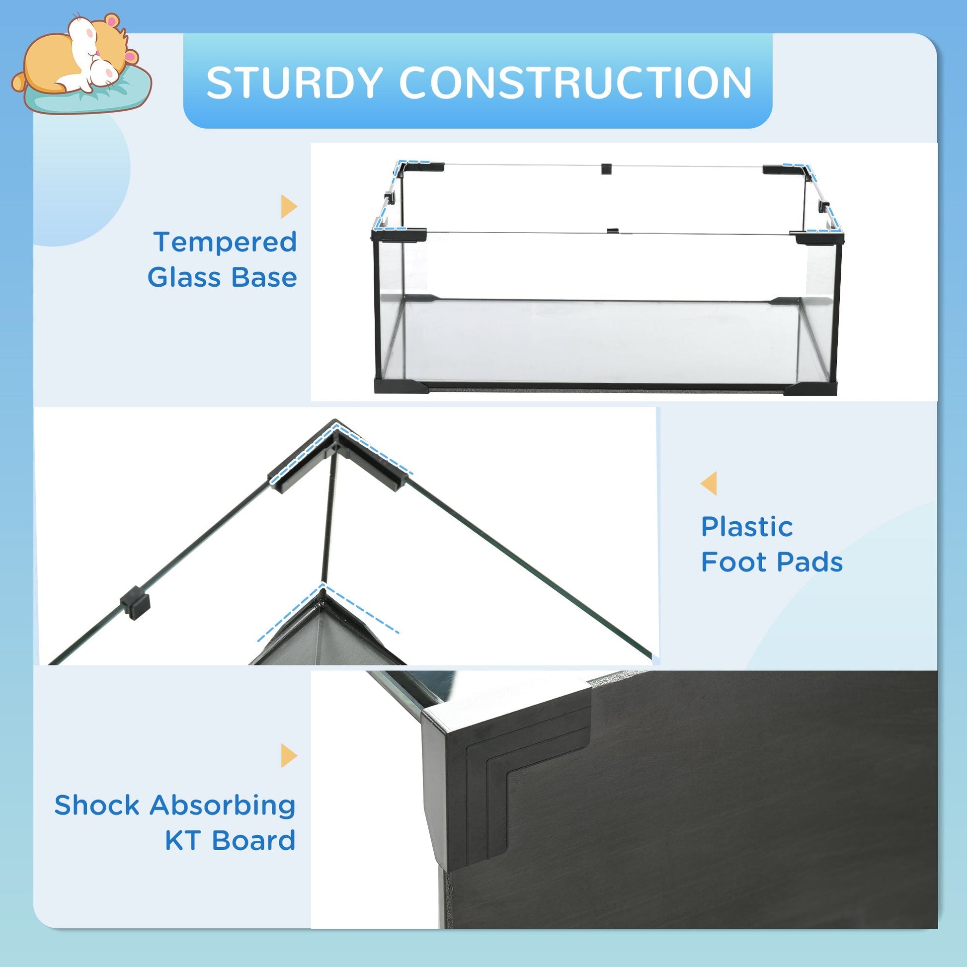 HKM-0949181 31" Black Glass Hamster & Gerbil Cage with 3-Tier Design, Ramps, and Accessories