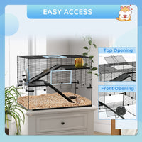 HKM-0949181 31" Black Glass Hamster & Gerbil Cage with 3-Tier Design, Ramps, and Accessories