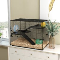HKM-0949181 31" Black Glass Hamster & Gerbil Cage with 3-Tier Design, Ramps, and Accessories