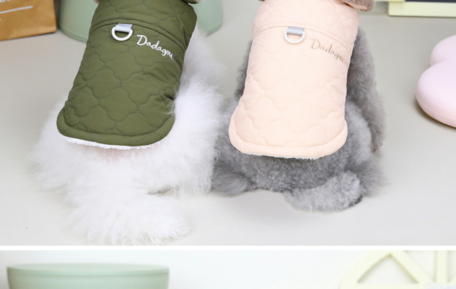 HKM-0949949 Cotton Dog Coat with Fur Collar in Green, Pink, and Purplish Blue - Available in S to XXL