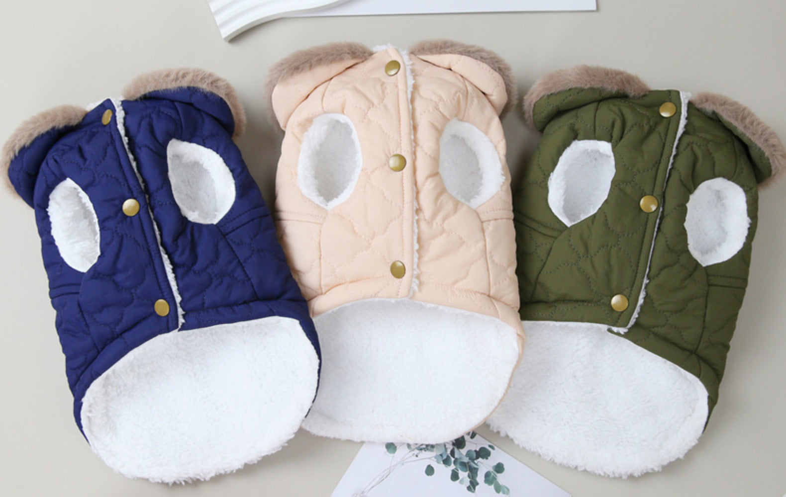 HKM-0949949 Cotton Dog Coat with Fur Collar in Green, Pink, and Purplish Blue - Available in S to XXL