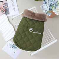 HKM-0949949 Cotton Dog Coat with Fur Collar in Green, Pink, and Purplish Blue - Available in S to XXL
