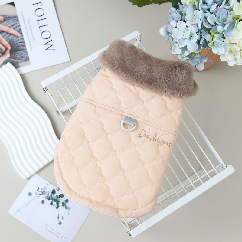HKM-0949949 Cotton Dog Coat with Fur Collar in Green, Pink, and Purplish Blue - Available in S to XXL