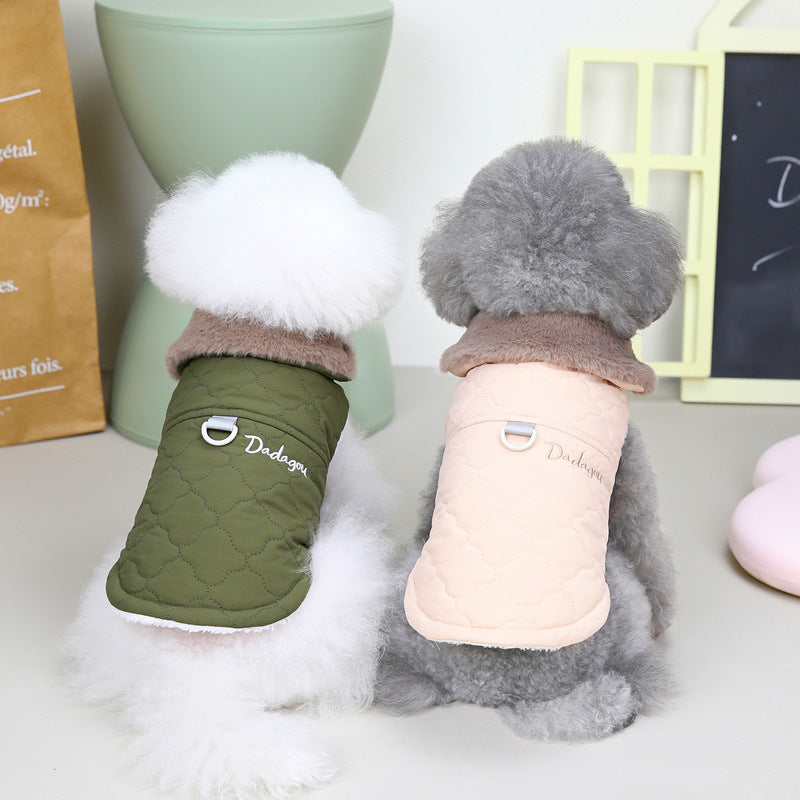 HKM-0949949 Cotton Dog Coat with Fur Collar in Green, Pink, and Purplish Blue - Available in S to XXL