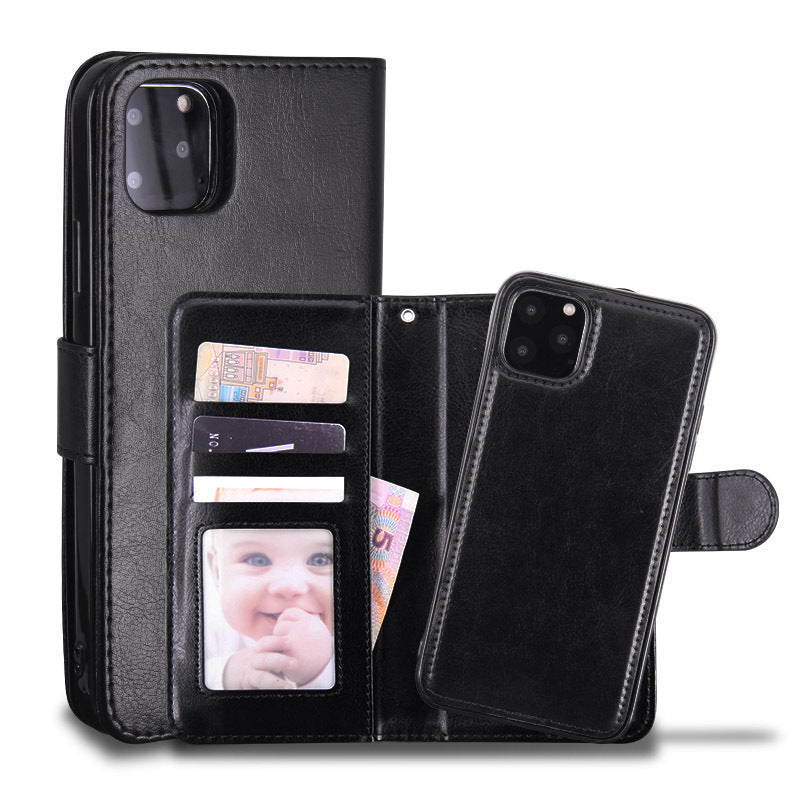 HKM-095059 Classic PU Leather Flip Cover Wallet for Mobile Phones - Solid Color Options Available