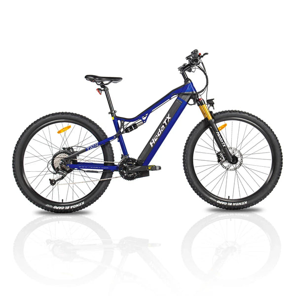 HKM-095123 29 in Full Suspension Electric Mountain Bike, 1000 W Peak Mid-Drive Motor, 48 V 19.2 Ah Removable Battery, 28 mph Top Speed, 27-Speed Drivetrain, Hydraulic Disc Brakes, 330 lb Load, Aluminum Alloy Frame