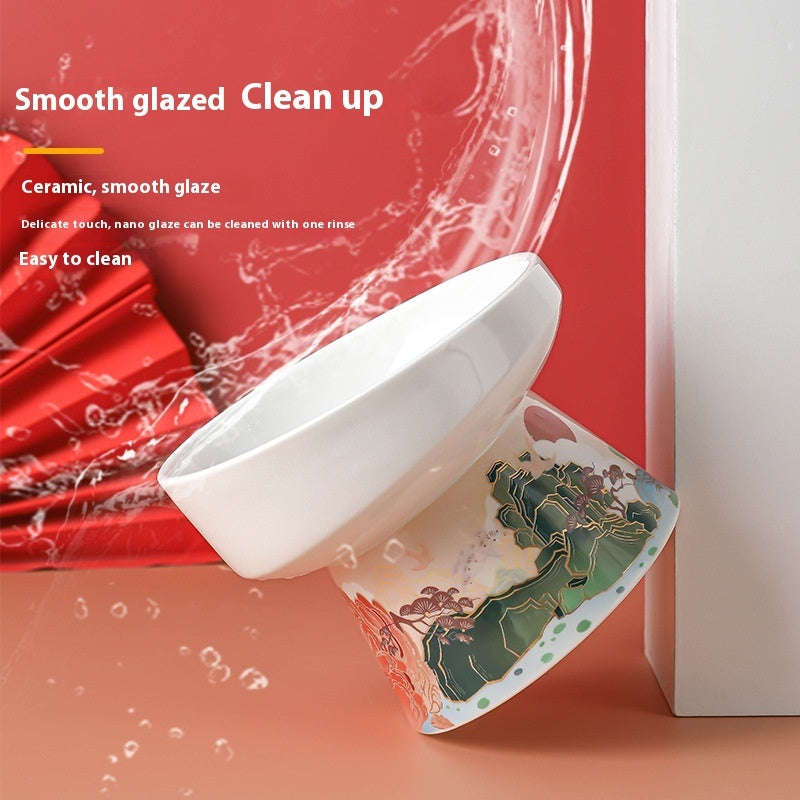 HKM-0951485 Ceramic Cat Bowl with Elevated Legs - Available in Medium Blue and Large Red