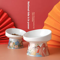 HKM-0951485 Ceramic Cat Bowl with Elevated Legs - Available in Medium Blue and Large Red