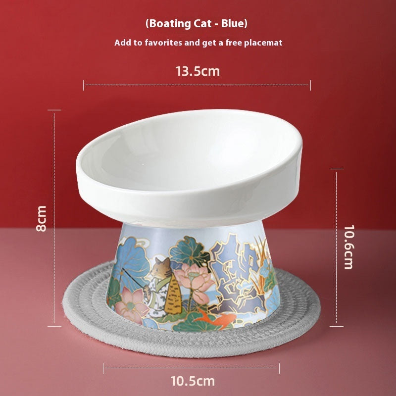 HKM-0951485 Ceramic Cat Bowl with Elevated Legs - Available in Medium Blue and Large Red