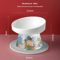 HKM-0951485 Ceramic Cat Bowl with Elevated Legs - Available in Medium Blue and Large Red