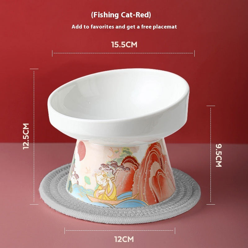 HKM-0951485 Ceramic Cat Bowl with Elevated Legs - Available in Medium Blue and Large Red