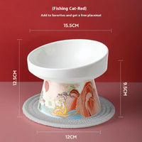 HKM-0951485 Ceramic Cat Bowl with Elevated Legs - Available in Medium Blue and Large Red