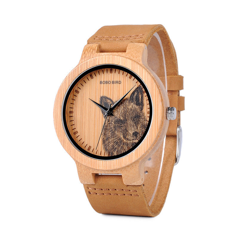HKM-095315 Elegant European Style Bamboo Watch with Mineral Glass and Wooden Strap