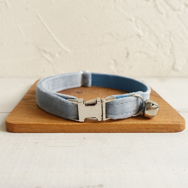 HKM-0953277 Sky Blue Thick Velvet Cat Collar - Soft and Comfortable Polyester Design