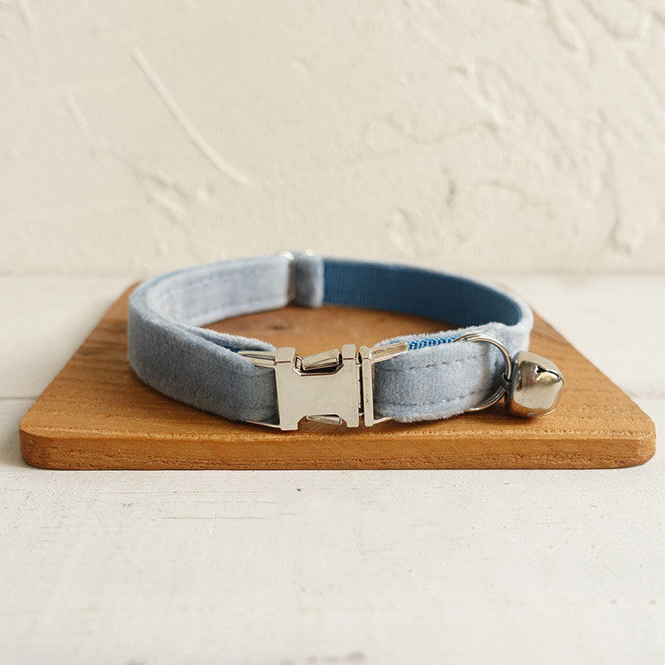 HKM-0953277 Sky Blue Thick Velvet Cat Collar - Soft and Comfortable Polyester Design