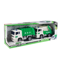 HKM-095443 Plastic Friction Garbage Truck Toy for Kids Ages 2 to 4 - Green Sanitation Vehicle