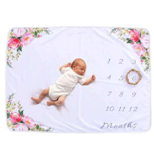 HKM-095635 Baby Milestone Blanket for Monthly Growth Photography - Soft Fleece Photo Prop 76x102cm