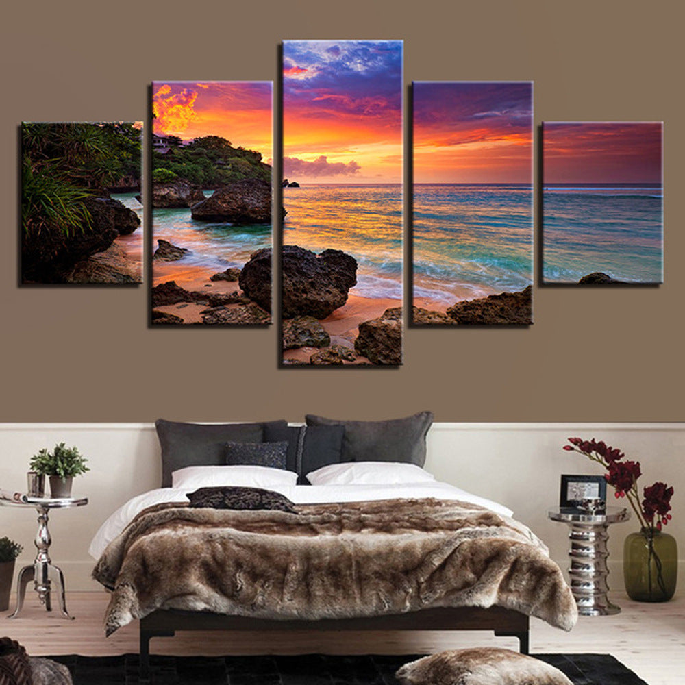 HKM-095635 Sunset Scenery Oil Painting Set - Spray-painted Wall Art for Home and Commercial Spaces