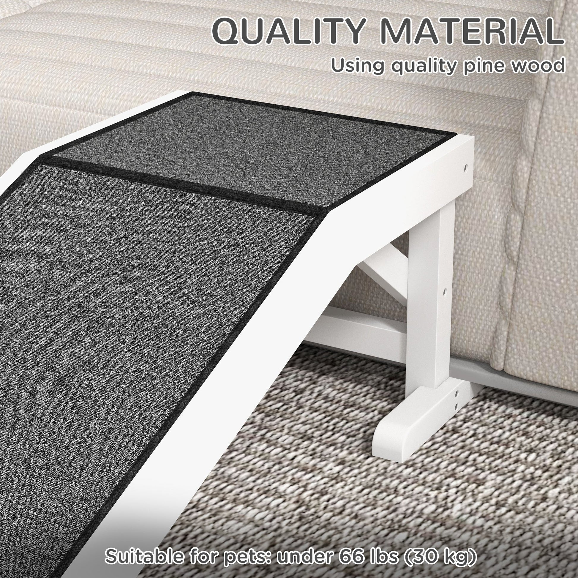 HKM-0956733 49" Non-Slip Pet Ramp for Dogs and Cats, High-Quality Pine Wood with Carpet Surface