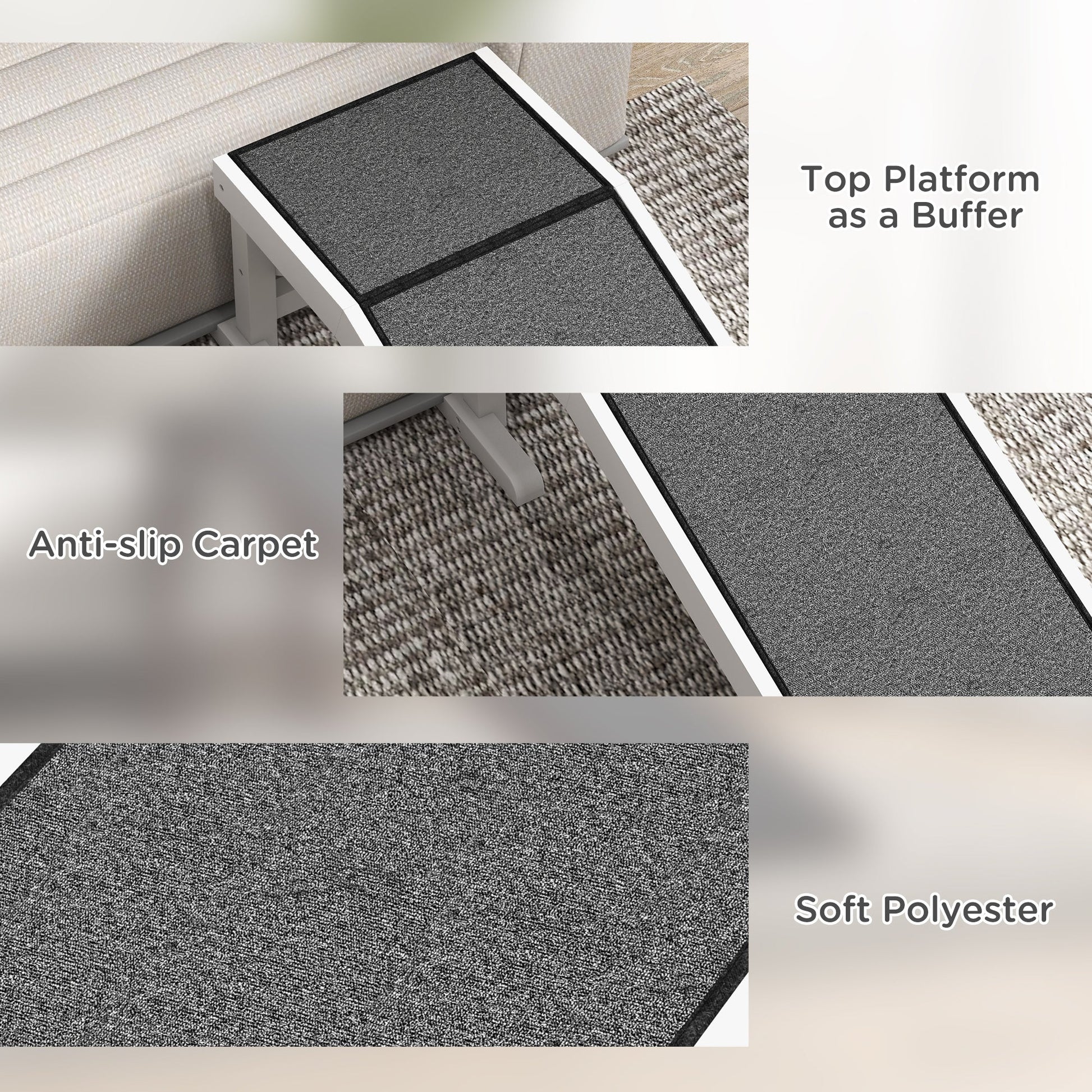 HKM-0956733 49" Non-Slip Pet Ramp for Dogs and Cats, High-Quality Pine Wood with Carpet Surface