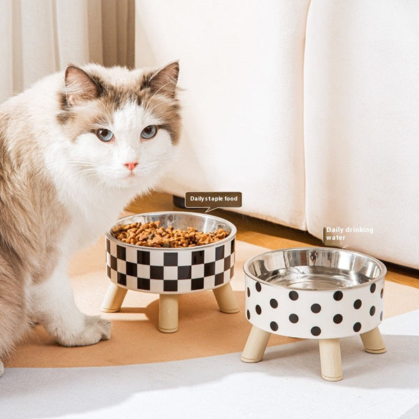 HKM-0957245 Tall Stainless Steel Pet Bowl for Cats and Dogs - Non-Slip Anti-Tumble Design, Large Capacity