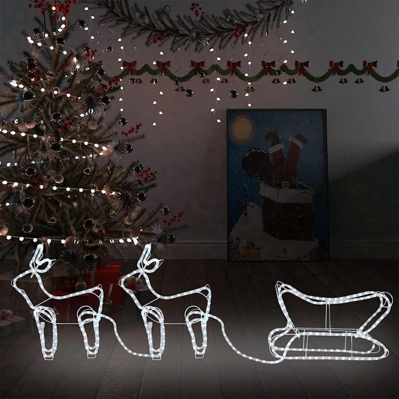 HKM-095763 Outdoor Illuminated Reindeer and Sleigh Decoration with 576 LED Lights - Waterproof Christmas Display