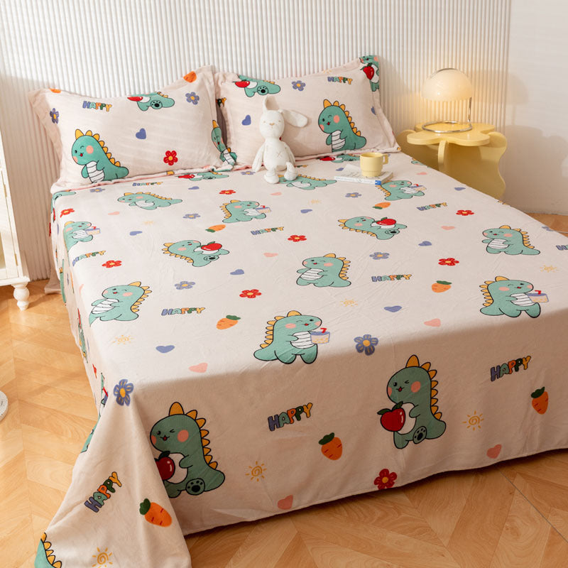 HKM-095955 Printed Polyester Bed Sheet with Cute Animal and Geometric Designs