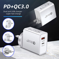 HKM-096019 Multi-Port USB Charger with Type-C & USB-A Outputs, 36W Power, Compact Design, White