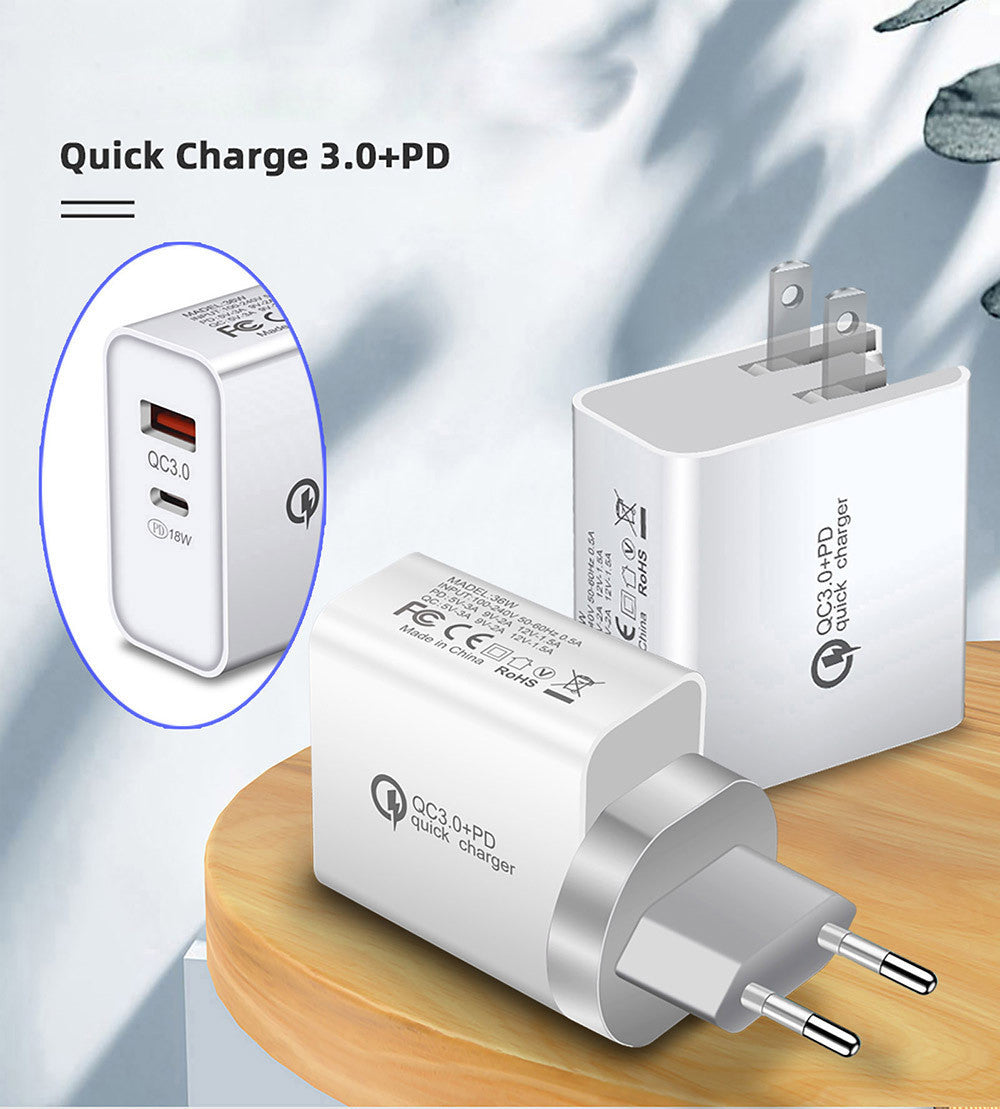 HKM-096019 Multi-Port USB Charger with Type-C & USB-A Outputs, 36W Power, Compact Design, White