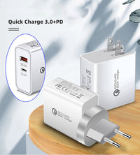 HKM-096019 Multi-Port USB Charger with Type-C & USB-A Outputs, 36W Power, Compact Design, White