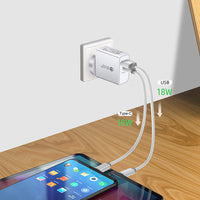 HKM-096019 Multi-Port USB Charger with Type-C & USB-A Outputs, 36W Power, Compact Design, White