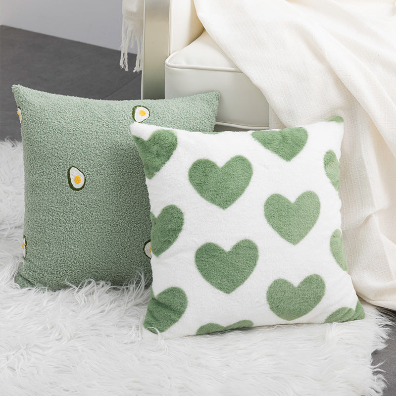 HKM-096083 Rabbit Fur and Teddy Avocado Decorative Pillow Case, Polyester Filling, 45x45cm Without Core