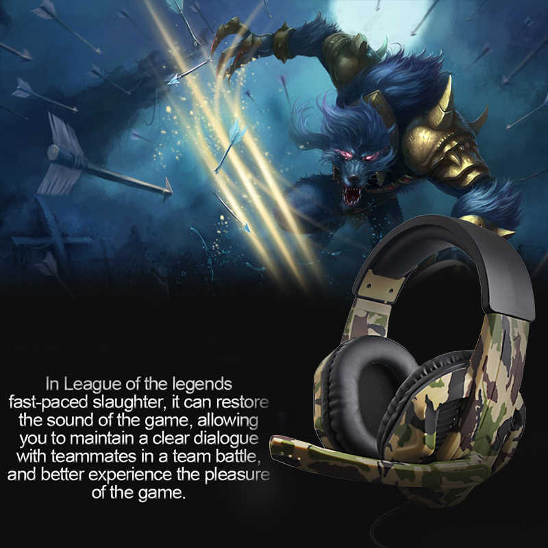 HKM-096147 Camouflage Stereo Gaming Headset with Deep Bass and Omnidirectional Microphone for PS4/PS3/PC