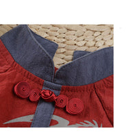 HKM-0961597 Chinese Style Hanfu Vest for Pets - Cotton Fabric in Red and Gray, Sizes XS to XL