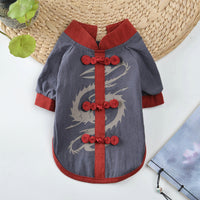 HKM-0961597 Chinese Style Hanfu Vest for Pets - Cotton Fabric in Red and Gray, Sizes XS to XL