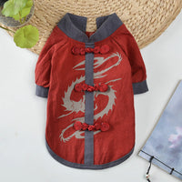 HKM-0961597 Chinese Style Hanfu Vest for Pets - Cotton Fabric in Red and Gray, Sizes XS to XL