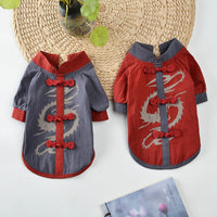 HKM-0961597 Chinese Style Hanfu Vest for Pets - Cotton Fabric in Red and Gray, Sizes XS to XL