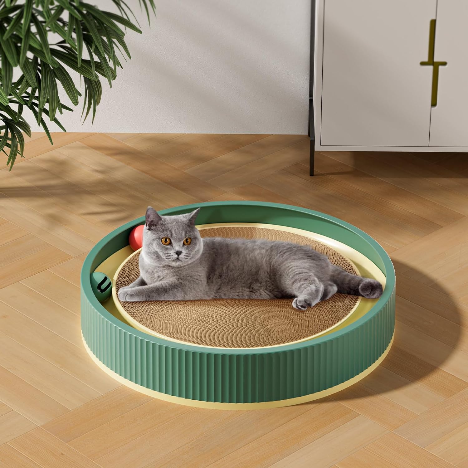 HKM-0964285 Large Cat Scratching Board with Track and Plush Ball - Eco-Friendly Cardboard Scratcher for Indoor Cats