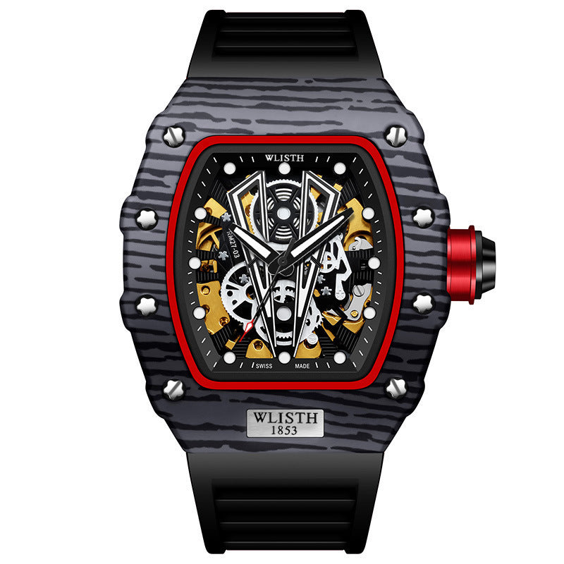 HKM-096467 Men's Automatic Mechanical Watch with Luminous Display and 30M Water Resistance – Black and Red Options