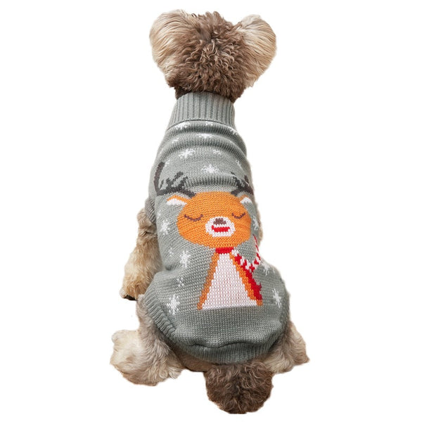 HKM-0964797 Cozy Knitted Gray Deer Pet Sweater for Holiday Seasons