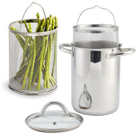 HKM-096659 Stainless Steel Deep Fryer Pot with Lid & Inner Rack for Asparagus and Pasta Cooking