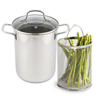 HKM-096659 Stainless Steel Deep Fryer Pot with Lid & Inner Rack for Asparagus and Pasta Cooking