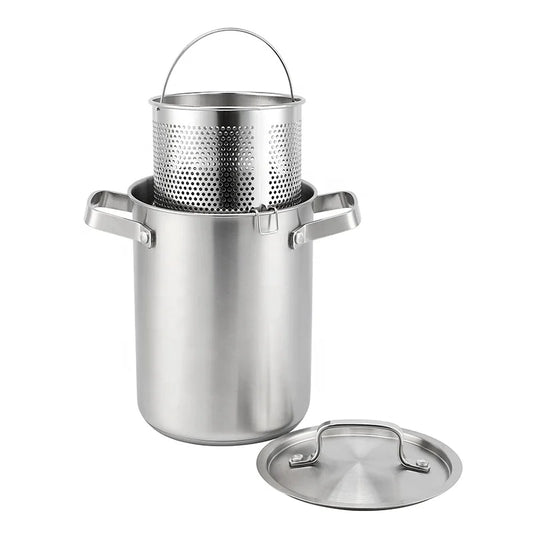 HKM-096659 Stainless Steel Deep Fryer Pot with Lid & Inner Rack for Asparagus and Pasta Cooking