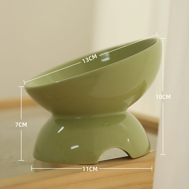 HKM-0966973 Ceramic Cat Bowl with Oblique Design for Comfortable Feeding and Water Access