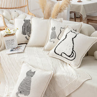 HKM-096915 Modern Geometric Cartoon Print Pillow - Lightning Cat & Fat Cat Design, 45x45cm