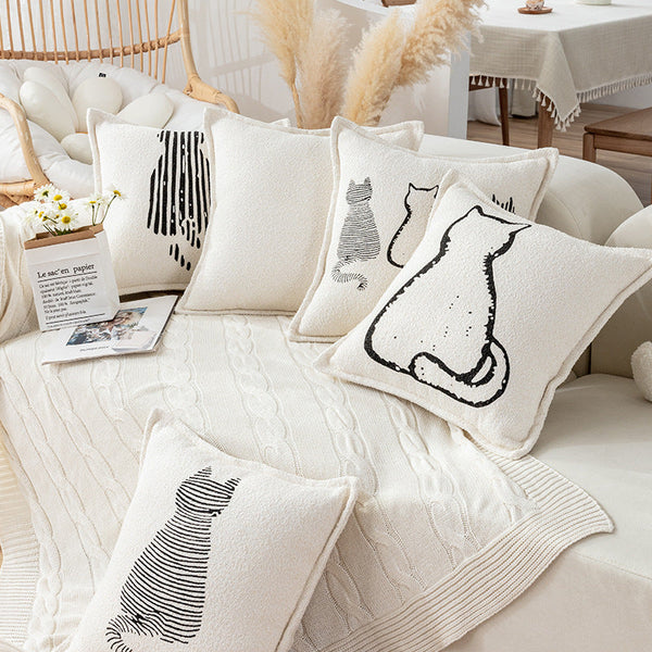 HKM-096915 Modern Geometric Cartoon Print Pillow - Lightning Cat & Fat Cat Design, 45x45cm