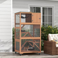 HKM-0970813 Outdoor Cat Enclosure with Hammock and Ramp on Wheels - Fits Multiple Cats