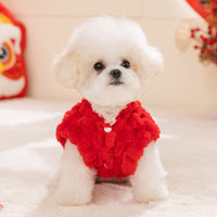 HKM-0971325 Lunar New Year Lion Dance Pet Vest for Small Dogs and Cats - Cozy Fleece Coat with Leash Ring