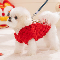 HKM-0971325 Lunar New Year Lion Dance Pet Vest for Small Dogs and Cats - Cozy Fleece Coat with Leash Ring